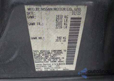 2015 Nissan Altima 2.5 Sl z USA, uszkodzony, nr VIN 1N4AL3AP1FC251809